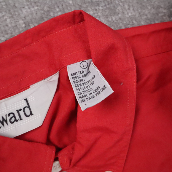 VTG 80s 90s Award Deadstock Large Red White Striped Short Sleeve Collared Shirt - Picture 5 of 11